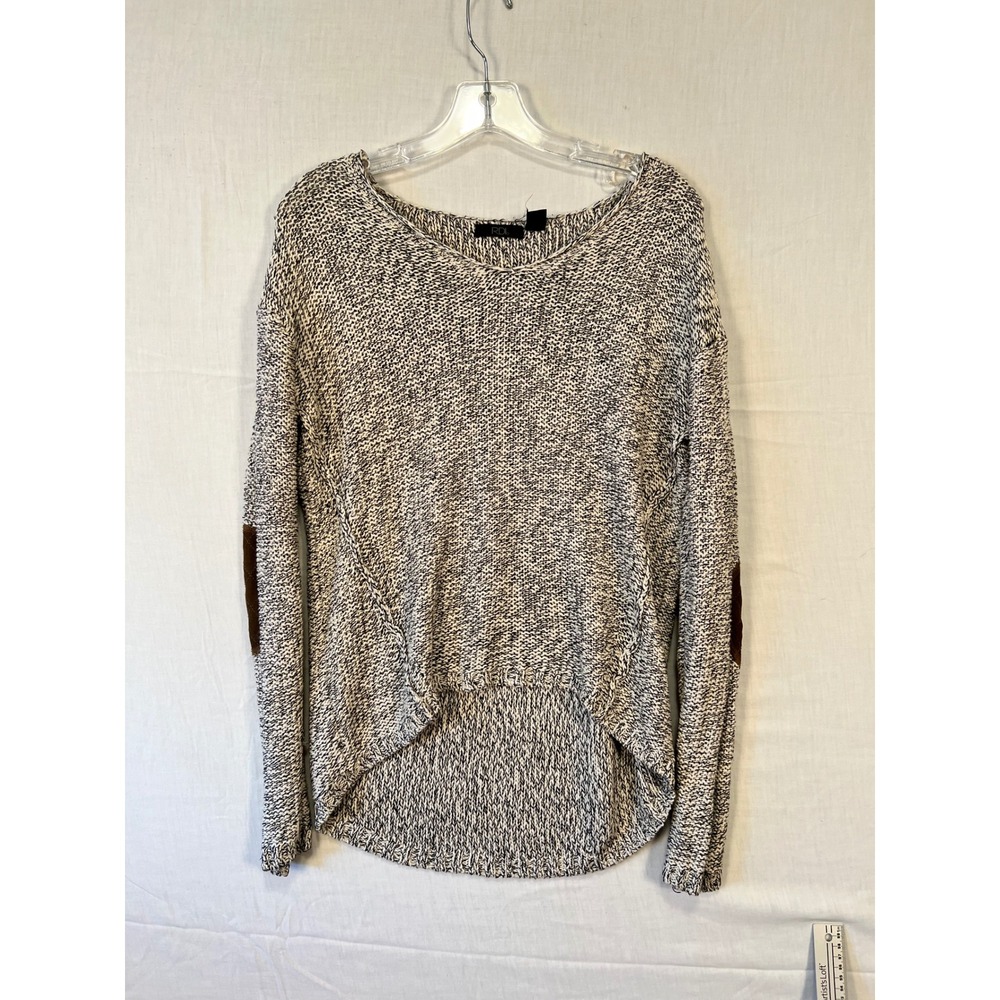 RDI Womens Marled Knit Sweater Black White Elbow Patches 72S1068N Small